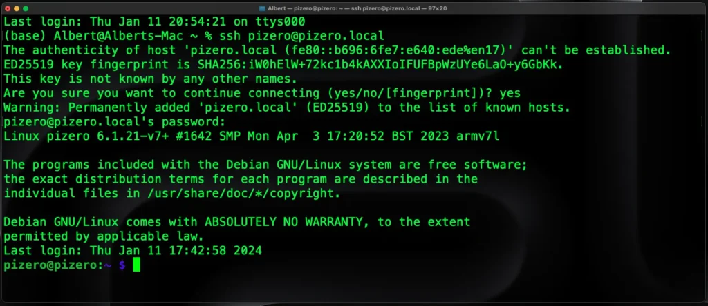 Raspberry Pi Zero 2 W - Terminal Window